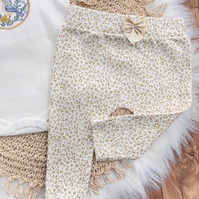 Conj. de Malha 3 peças- Passarinho Azul - Off White e Dourado